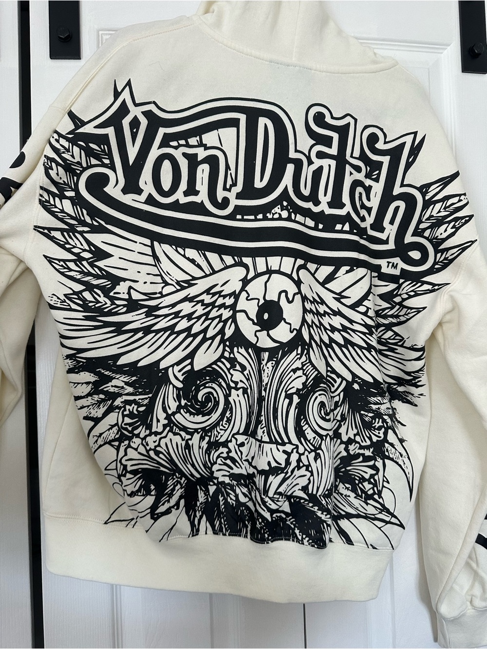 Von Dutch Full Zip Hoodie White Oversized Graphic Logo Sweatshirt Size Large - Picture 7 of 10